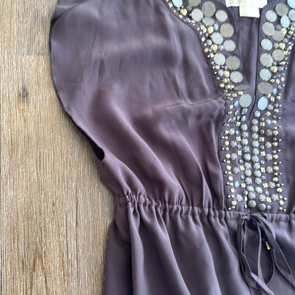 MICHAEL Michael Kors Silk Dress sleeveless Brown Dress Embellished Neckline XS - Picture 15 of 15